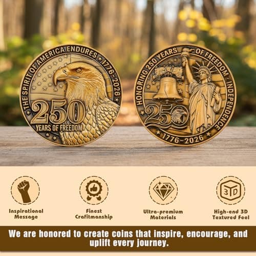 America 250th Anniversary Commemorative Coin,Patriotic Bald Eagle,Liberty Bell & Statue of Liberty Token Honoring U.S. Independence,1776–2026 Patriotic Freedom Challenge Coin - Thumbnail 6