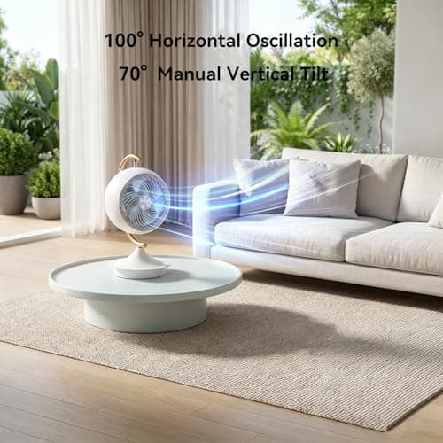 16In Fan for Bedroom with Light, Desk Air Circulator Fans with Ring Bracket, Oscillating Table Fan for Whole Room, 70° Vertical and 100° Oscillating, 3 Speeds, 28dB Quiet, for Home,Office,Outdoor - Thumbnail 3