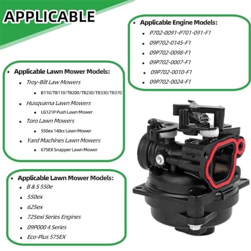799584 Carburetor, Lawn Mower Carburetor Replacement for Briggs and Stratton 594058,592361,594057,594529,Compatible with Troy Bilt TB110 TB200 103M02 09P702 9P702, Automotive Replacement Carburetors - Thumbnail 3