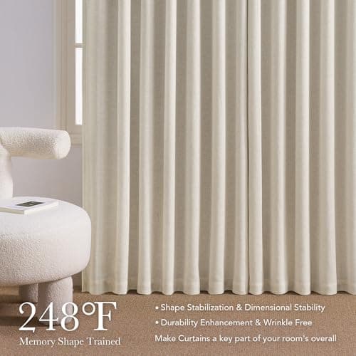 NICETOWN PRO 100% Blackout Beige Curtains for Living Room, Pinch Pleated Linen Blend Window Treatments Thermal Drapes Sound Dampening for Bedroom, W40 x L108, 2 Panels - Thumbnail 4