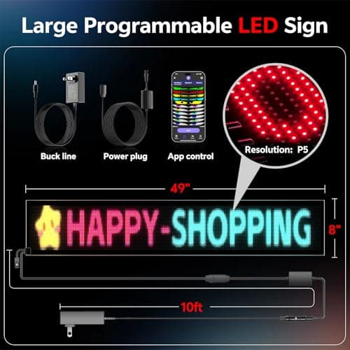 Large Programmable Indoor Window LED Sign, P5 Resolution LED Signs, Bluetooth App, for Business Bars Gaming Rooms Restaurants Festivals (49"x 8") - Thumbnail 5