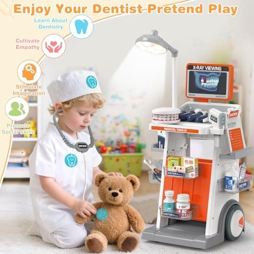 Dreamon Doctor Kit for Toddlers 3-5 Pretend Play Toys - 29 Pcs Kids Dentist Cart Play Set with Light and Costume - Role Play Medical Toy for 3+ Year Old Boys and Girls Christmas Birthday Gifts - Thumbnail 5