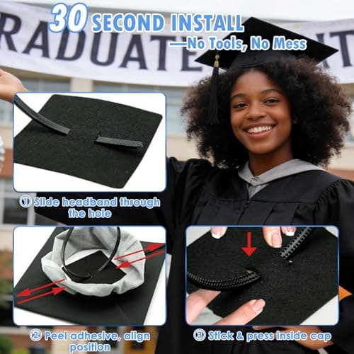 PUNCHMAN Graduation Cap Headband Insert- Black 1 Pack Firm Anti-fall Hair Band,Graduation Hat Headband Holder for Secure Grad Cap And Hairstyle,Hat Accessories for Graduates,Students,Girls - Thumbnail 5