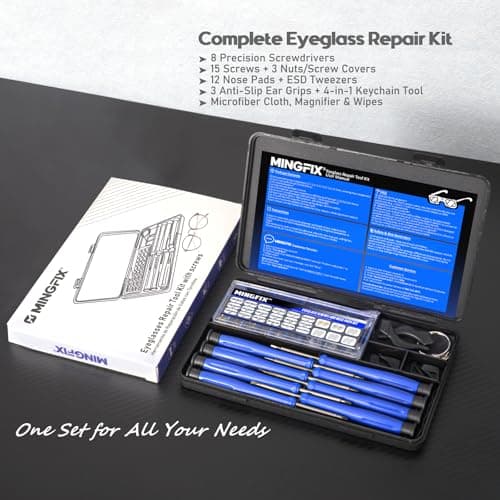 Eye Glasses Repairing Kit, MINGFIX Magnetic Eyeglass Repair Tool Set with Multiple Size Screws,8 Precision Screwdrivers,Nose Pads,Ear Grips and Tweezer with Travel Case for Glasses,Sunglasses - Thumbnail 4
