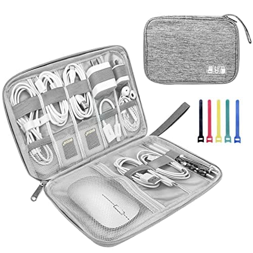 Lcsmaokin Electronics Organizer Travel Case,Electronic Accessories Storage Bag,Portable Waterproof Cable Organizer Bag,with 5 Cable Ties，for Travel,Work-Grey - Image 1