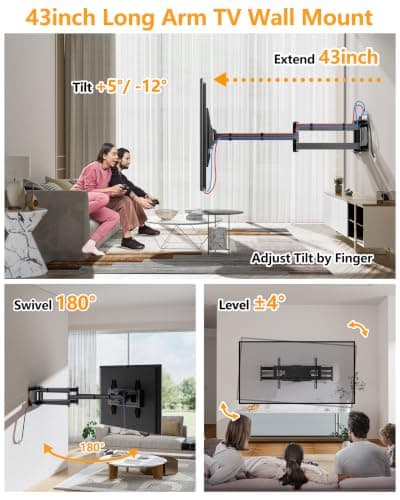 FORGING MOUNT Full Motion TV Wall Mount for 50-90 inch TVs, Heavy Duty Articulating Arm Holds 198 lbs with 43 Inch Long Extension, Fits Flat/Curved Screens, Max VESA 600x400mm - Thumbnail 3
