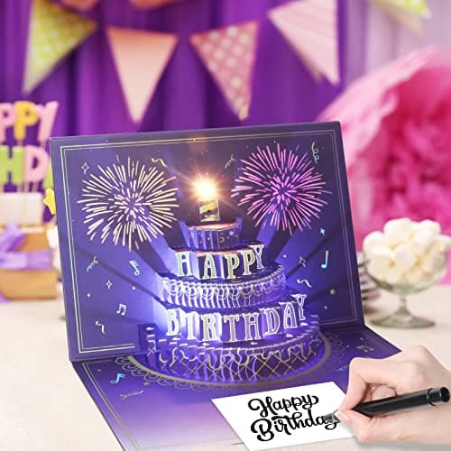 XTF2015 Happy Birthday Cards Fireworks, Lights, Music and Sound Fireworks Cake 3D Pop Up Birthday Cards Gift with Envelope and Note Tag for Women, Men, Kids, Wife, Mom, Husband - Thumbnail 5