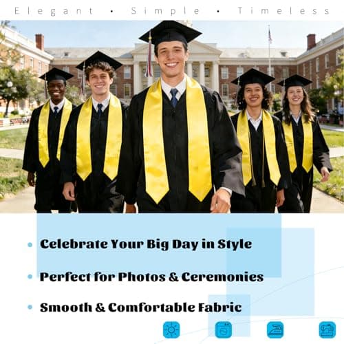 Oeyliz Graduation Stole Class of 2026 Stoles for Graduation 2026 Unisex Adults Blank Graduations Stole 72 Inch Plain Gold Graduations Stoles - Thumbnail 2