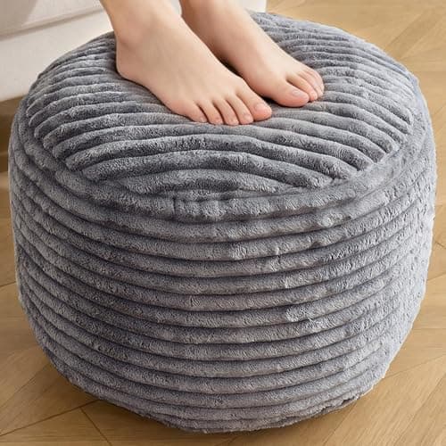 INSPIRE CRAFTER Round Pouf Ottoman,Corduroy Poufs with Memory Foam Filling for Foot Rest,Soft Footstool for Living Room,20"x 15",Dark Grey - Image 1
