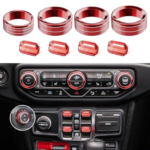 DIAMOOKY 8PCS Metal Button Knob Cover for Jeep Wrangler JL JLU 2018-2025 2026 & Gladiator JT Accessories Window Switch Button Cover Volume Radio Air Conditioner Headlight Switch Knob Cover (Red)