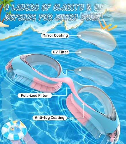 HIGAHY Swim Goggles for Kids 6-14, Anti-Fog UV Protection Clear Swimming Goggles, Leakproof Pool Swim Goggles for Boys Girls - Thumbnail 2