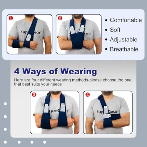 supregear Arm Sling Shoulder Immobilizer, Rotator Cuff Support Brace, Lightweight Comfortable Sling for Shoulder Injury, Broken, Dislocated, Fracture, Strain, Left Right, Men Women, Dark Blue - Thumbnail 2