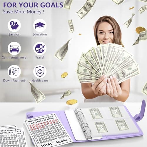 100 Envelopes Money Saving Challenge Binder & Budget Planner – Savings Book with Pre-Numbered Cash Envelopes, Trackers & Labels – Save $5,050 for Home, Office, School – Budget Binder Kit (Black) - Thumbnail 2
