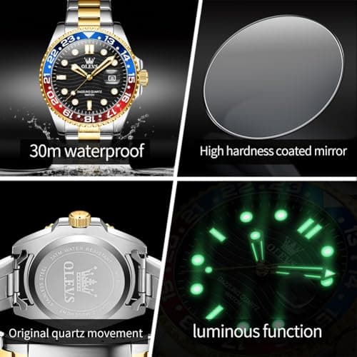 OLEVS Luxury Watches for Men Black Face Two Tone Mens Watch Casual Stainless Steel Waterproof Watch for Men Analog Quartz Day Date Fashion Men's Wrist Watches Relojes para Hombres - Thumbnail 5