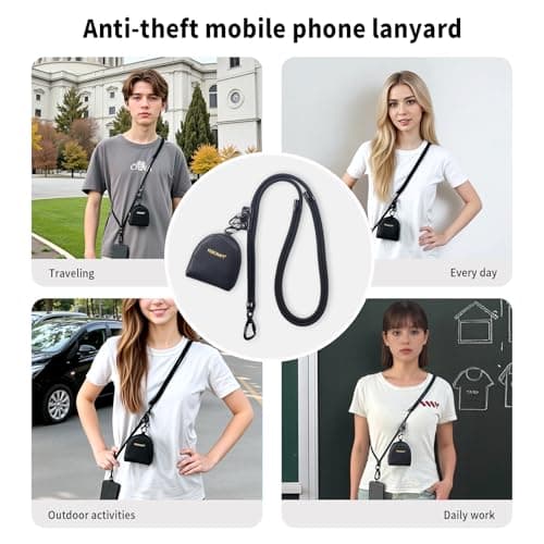 Febcraft Cell Phone Lanyard Crossbody,Anti Theft Phone Strap,with Steel Wire & Lock,Clip and Go Strap for Phone with Wallet Crossbody,Travel Essentials,Commuting,Daily Convenience,Black - Thumbnail 6