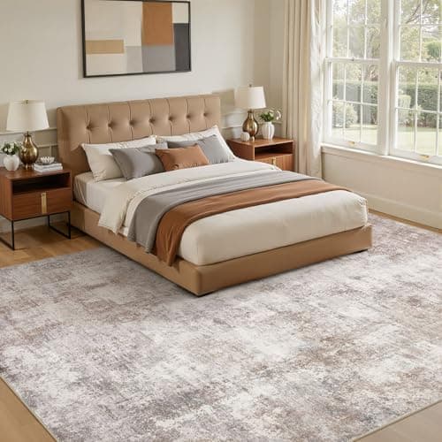 ELLIUNE 8x10 Washable Area Rugs for Living Room, Non Slip Soft Large Rugs for Bedroom Dining Room, Modern Abstract Low Pile Stain Resistant Carpet for Laundry Office Home Decor - Brown - Thumbnail 2