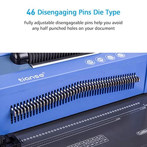 TIANSE Spiral Coil Binding Machine, Manual Book Maker Punch Binder with Electric Coil Inserter, Disengaging pins, Adjustable Side Margin, Comes with 100pcs 5/16'' Plastic Coil Binding Spines & Plier - Thumbnail 3