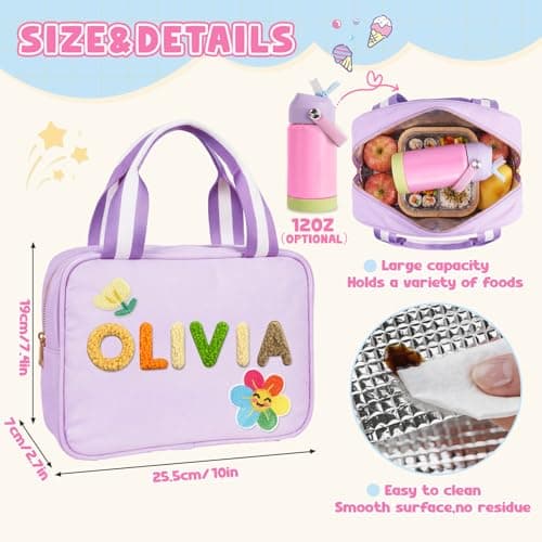 Individz Custom Insulated Lunch Bag Box for Girls Boys, Nylon Lunch Box with Name, Personalized Preppy Portable Lunch Boxes, Back to School Gifts for School Office Picnic Party Travel (Lunch-Purple) - Thumbnail 4
