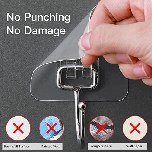Large Hooks for Hanging Heavy-Duty 44Ib(Max) 10 Packs, Wall Hangers without Nails Self-Adhesive Traceless Clear and Removable, Waterproof and Rustproof Multiple Uses for Bathroom Kitchen Home - Thumbnail 5