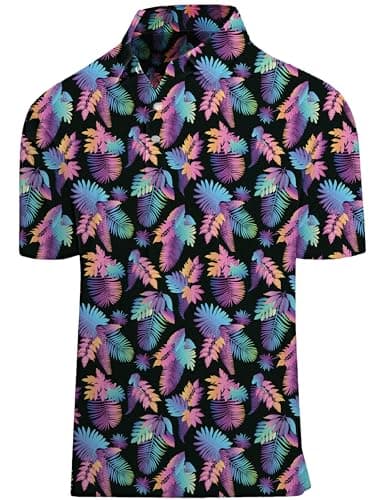 Actflare Golf Shirts for Men Moisture Wicking Quick-Dry Hawaiian Print Performance Polo Shirts for Men Black M - Image 1