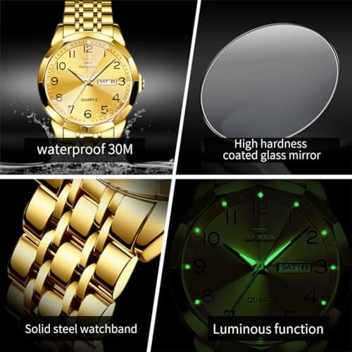 OLEVS Gold Watches for Men Watch Men Luxury Watch for Men Stainless Steel Arabic Numeral Dial Gold Reloj - Thumbnail 5
