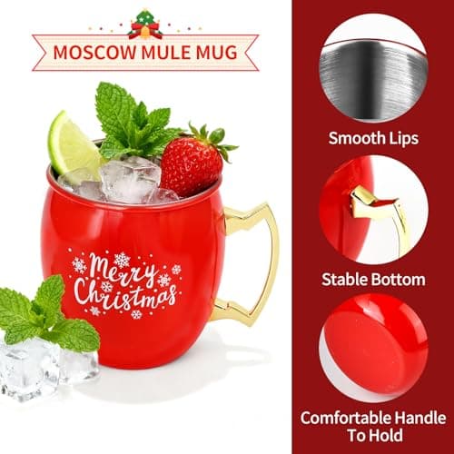 TJ Moscow Mule Mugs Set of 4, 12 oz Christmas Moscow Mule mugs with 304 Stainless Steel Lining and Gold Brass Handles for Drinking Water & Cocktails Juice, Beer, Bars, Parties,2 color - Thumbnail 2