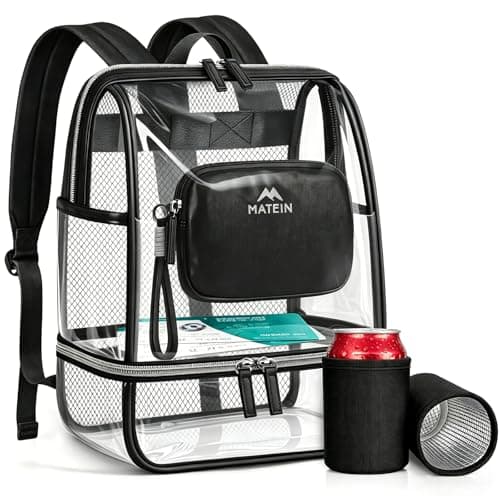 MATEIN CLASSIC TPU Clear Backpack Stadium Approved, Dual-Layer Clear Stadium Bag 12×6×12 with RFID Wristlet Pouch, Thick Transparent Backpack with Insulated Can Sleeves for Game Day Concert Festival