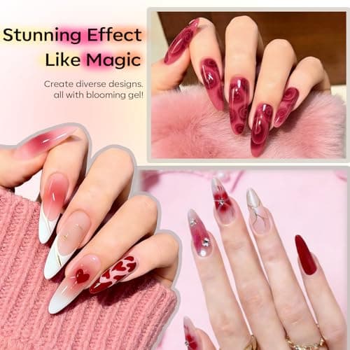 modelones 50ML Blend Mix Blooming Gel Nail Polish Set with Nail Art Palette & 20PCS Nail Brushs, Clear Blooming Gel for Spreading Effects Floral Print Marble Design Mix Color Glitter Nail Art DIY - Thumbnail 2