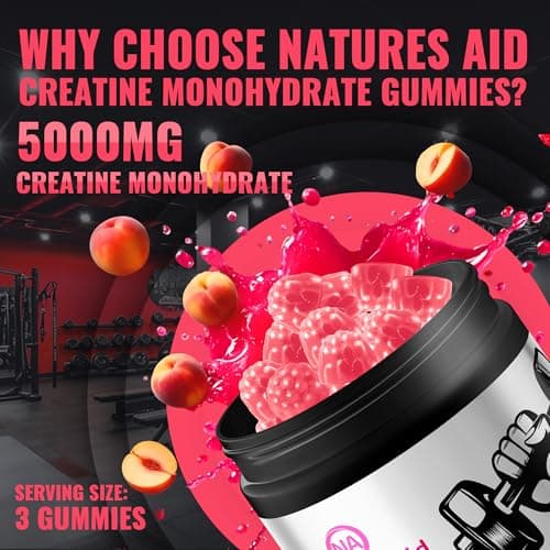 Natures Aid NSF Certified Creatine Gummy 5g - Creatine Monohydrate Gummies – Pre-Workout Energy & Muscle Growth Support for Men & Women | Peach Electrolyte Gummies (135 Count) - Thumbnail 5
