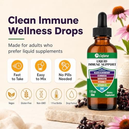 Cofure Zinc Quercetin Vitamin C D3 Liquid Immune Support with Organic Echinacea Elderberry, Immune Defense Drops Supplement for Adults- Vegan, Non-GMO, Gluten Free, 1 Fl Oz - Thumbnail 4