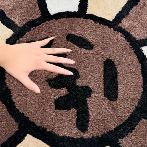 Shovagy Trippy Happy Face Rug Cool Rugs Tufted Quick Dry Bath Mats for Bathroom Non Slip Bath Mat Water Absorbent 2.6FT Brown Bathroom Rugs Halloween Gothic Ghost Skull Horror Decor Carpet - Thumbnail 3