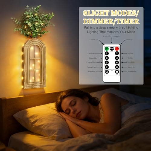 HOMECOR Hanging Wooden Vase Wall Decor - Set of 2, Brown Finish Boho & Modern Farmhouse Decor with Fairy Lights & Artificial Plants, Wall Art for Living Room, Bedroom, Bathroom Home Decor Gift Idea - Thumbnail 3