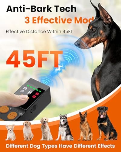 4X Ultrasonic Dog Bark Deterrent Devices, Anti Barking Device for Dogs with 10 Modes, 45FT Range, Rechargeable & Safe Bark Control for Indoor/Outdoor Use (Black+Orange) - Thumbnail 5