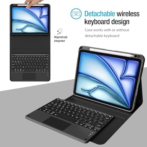 ProCase Touchpad Keyboard Case for iPad Air 11 Inch M4/M3/M2 & Air 5/4 10.9, Detachable Keyboard with Precision Multi-Touch Trackpad, Slim Protective Case with Pencil Holder for Work & Travel-Black - Thumbnail 3