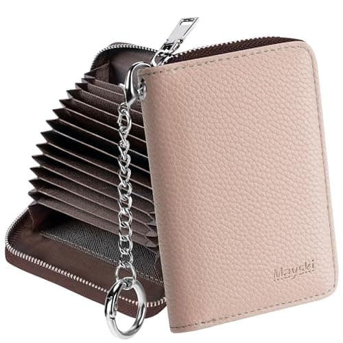 Mayski Credit Card Holder, Zipper Credit Card Wallet for Women, Small Accordion Card Cases Holder, KeyChain Wallet, Business Card Holder, Beige - Image 1