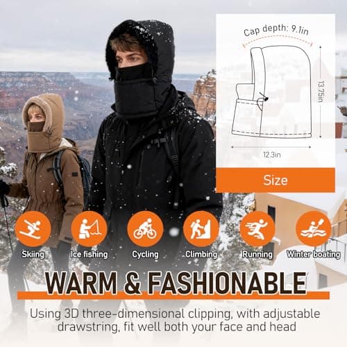 Balaclava Fleece Ski Mask for Men Women with Face Cover, Water Repellent Windproof for Extreme Cold Weather Skiing Motorcycle Black - Thumbnail 4