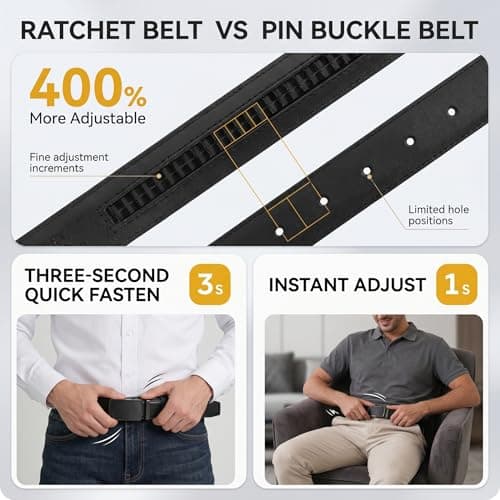 Truyis Leather Ratchet Belts For Men 2 Pack,Slide Ratcheting Belt,Adjustable Click Dress Belt - Thumbnail 2