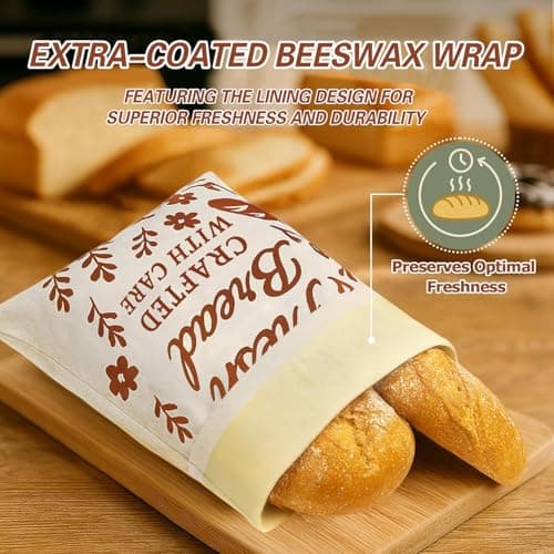 Beeswax Bread Bags for Sourdough & Homemade Bread XL 17x13 Inch, Reusable Bags for Homemade Bread Sourdough, 2 Packs Cotton Bread Storage Bags for Freezer & Refrigerator (Red) - Thumbnail 2