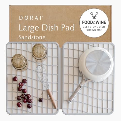Dorai Home Large Dish Pad – 40% More Drying Space, Eco-Friendly Quick-Drying Stone Mat for Kitchen, 24.6" x 16.5", Sandstone - Image 1