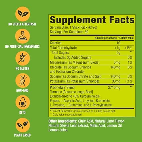 Bala Enzyme - Total Body Wellness Drink Mix - Lime Flavor - Electrolytes Powder Packets - Hydrate & Recover, Turmeric Drink with Electrolytes & Amino Acids - 0.25oz (12 Count) - Thumbnail 2