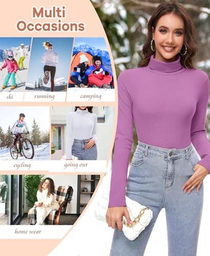 Ganado Long Sleeve Shirts for Women Turtleneck Thermal Shirt Layering Basic Tops Fitted Plain Undershirts (Pastel Violet, X-Large) - Thumbnail 5