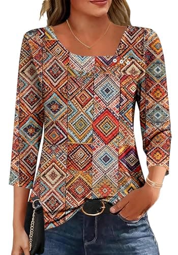 Dimur Blusas Casuales de Mujer Bonitas 3/4 Sleeve Summer Tops Vacation Outfits Dressy Casual Boho Fashion 2026 Small - Image 1