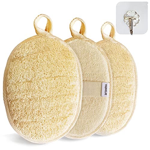 YIQINGJIE Natural Loofah Sponge Exfoliating Body Scrubber (3 Pack),Made with Eco-Friendly and Biodegradable Shower Luffa Sponge, Loofah for Women and Men, Beige - Image 1