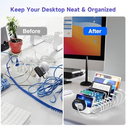 320W Charging Station for Multiple Devices, 10 Ports Fast Multi-Device Charger Organizer Compatible with MacBook Pro Laptop, iPhone, Android, Ipad, Tablet, Kindle, Family Multi-Device Charging Dock - Thumbnail 4