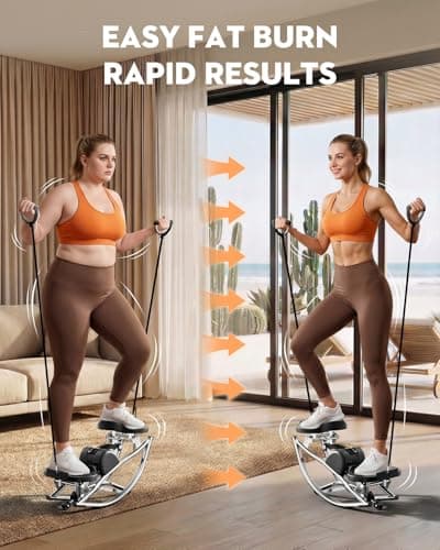 Low-Impact Rocking Steppers for Exercise at Home with Digital Display & Resistance Bands and Non-Slip Mat Equipment for Seniors & Beginners,Full Body Workout - Thumbnail 4