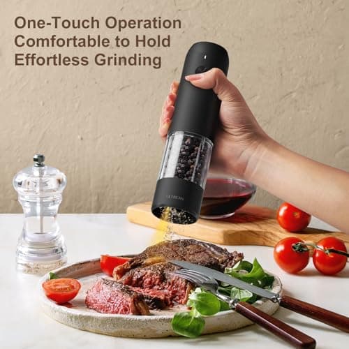 Ultrean Pepper Grinder, Rechargeable Salt and Pepper Grinder with 6 Adjustable Coarseness, LED Light, Automatic Grinder for Kitchen, Home and Kitchen Appliances Birthday Gifts for Women, Black - Thumbnail 2