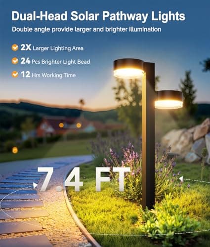TuyLuxe Bright Solar Pathway Lights Outdoor, 6 Pack with 12 Head Garden Lights Solar Powered Path Lights Up to 15Hrs, Auto On/Off Waterproof Outdoor Solar Light for Yard Walkway Driveway Patio Lawn - Thumbnail 2