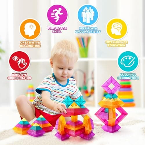 30-Piece Building Blocks Set for Kids - STEM Preschool Learning Activities Ages 3-6 Years Old, Light Table Compatible Educational Stacking Toys - Thumbnail 2