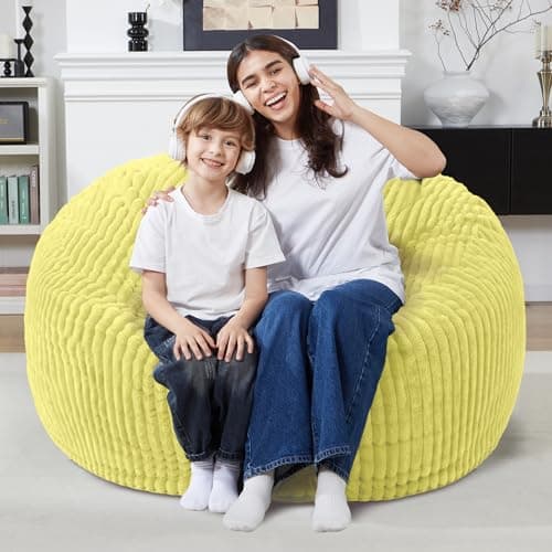 Homguava 3 FT Bean Bag Chair,3' Big Bean Bag,Large Bean Bag Chairs for Adults with Memory Foam Filled,Comfy Beanbag Chairs Soft Bean Bag Sofa with Dutch Corded Plush Cover-Yellow - Thumbnail 4