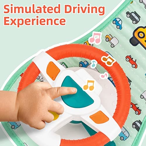 COVTOY Carseat Toy for Infants, Baby Steering Wheel Toys with Mirror, Music Lights 6-12 Months Baby Toys for Car Seat - Thumbnail 4